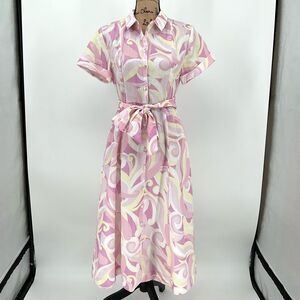 Hill House Pink and Cream Midi Dress